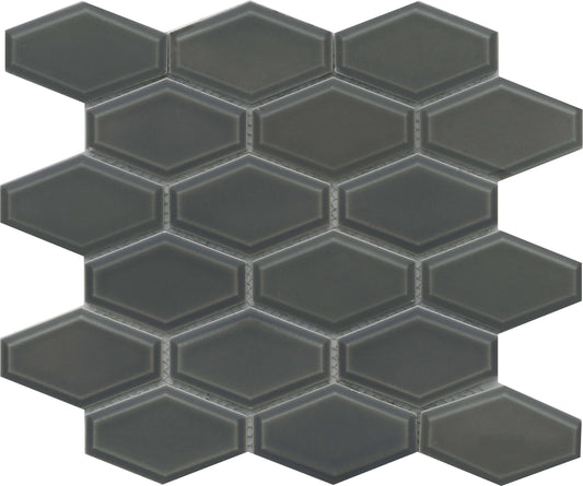 Classic 4" Gray Subway Hexagon Glossy Porcelain Mosaic Tile B2C-REWAGR1011MHW