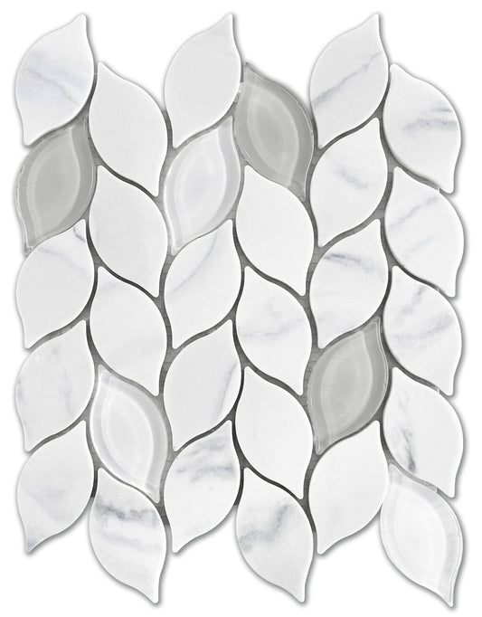 Modern 2X3 White Leaf Glossy Recycled Glass Mosaic Tile B2C-LAMOWH1012MLF