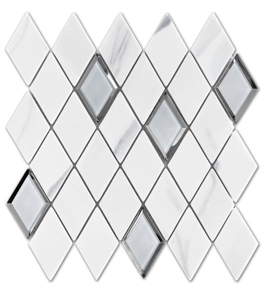 Modern 2X4 White Diamond Glossy Recycled Glass Mosaic Tile B2C-LAMOWH1212MDI
