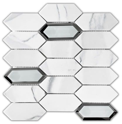 Modern 2X4 White Picket Glossy Recycled Glass Mosaic Tile B2C-LAMOWH1212MPK - B2C TILE OUTLET