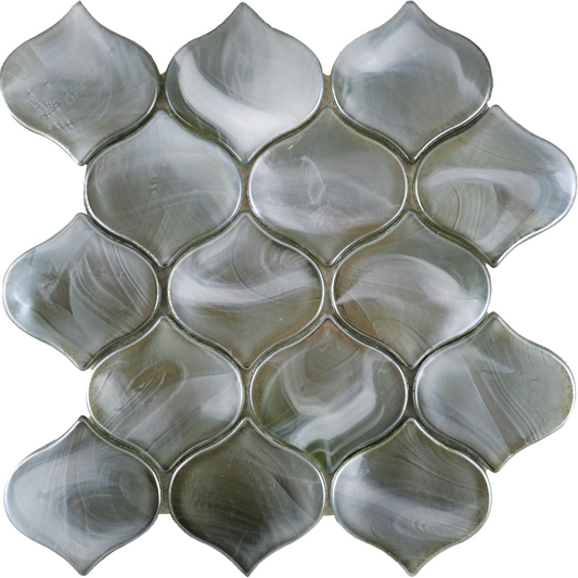 Modern 3" Green Arabesque Satin Glass Mosaic Tile B2C-SPLAMO1010MAR