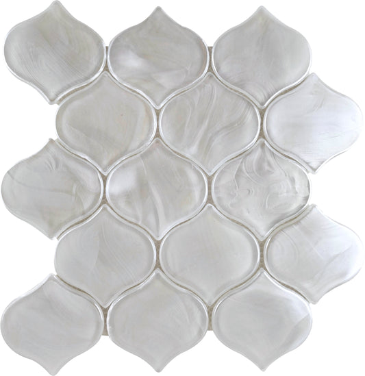 Modern 3" White Arabesque Satin Glass Mosaic Tile B2C-SPLAWH1010MAR