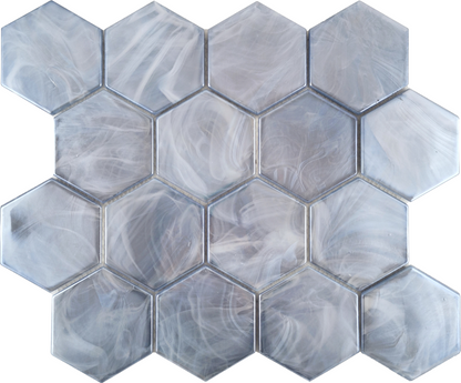 Modern 3" Blue Hexagon Glossy Glass Mosaic Tile B2C-SPLABL1113MH3