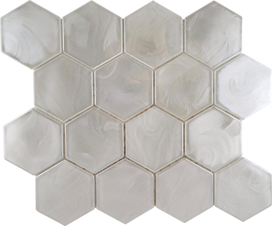 Modern 3" White Hexagon Glossy Glass Mosaic Tile B2C-SPLAWH1113MH3
