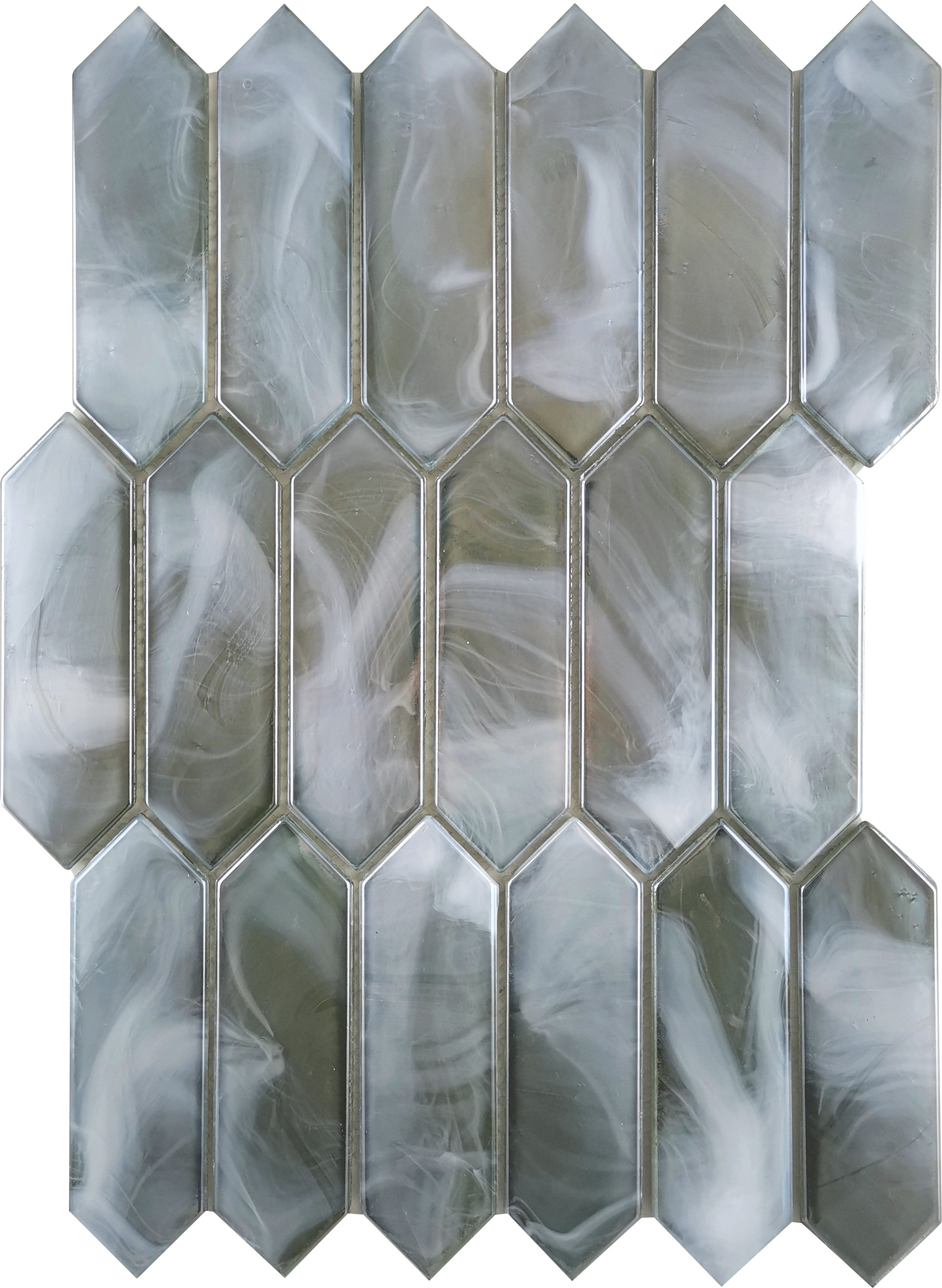 Modern 1.5X4.5 Green Picket Satin Glass Mosaic Tile B2C-SPLAMO1014MPK