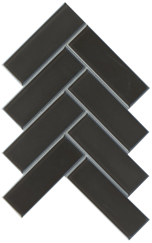Modern 2X4 Black Herringbone Iridescent Glass Mosaic Tile B2C-IRISRA1011MO