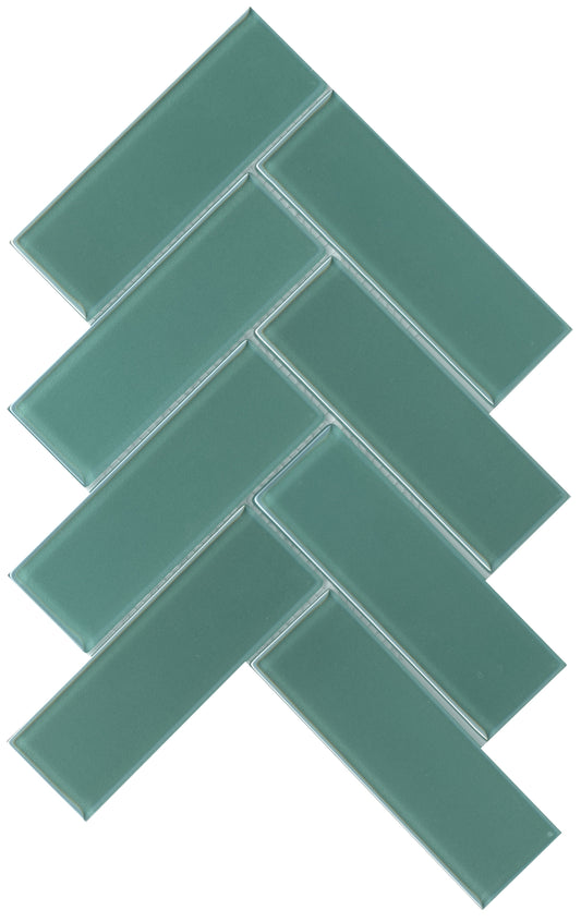 Modern 2X4 Green Herringbone Iridescent Glass Mosaic Tile B2C-IRISSP1011MO
